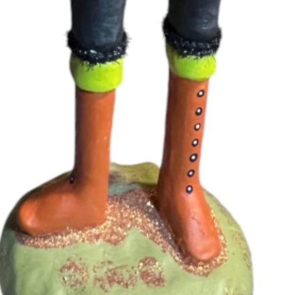Folk Art Pumpkin Figurine in Flocked Suit Halloween Whimsical 15" tall x 6" wide - Picture 9 of 14